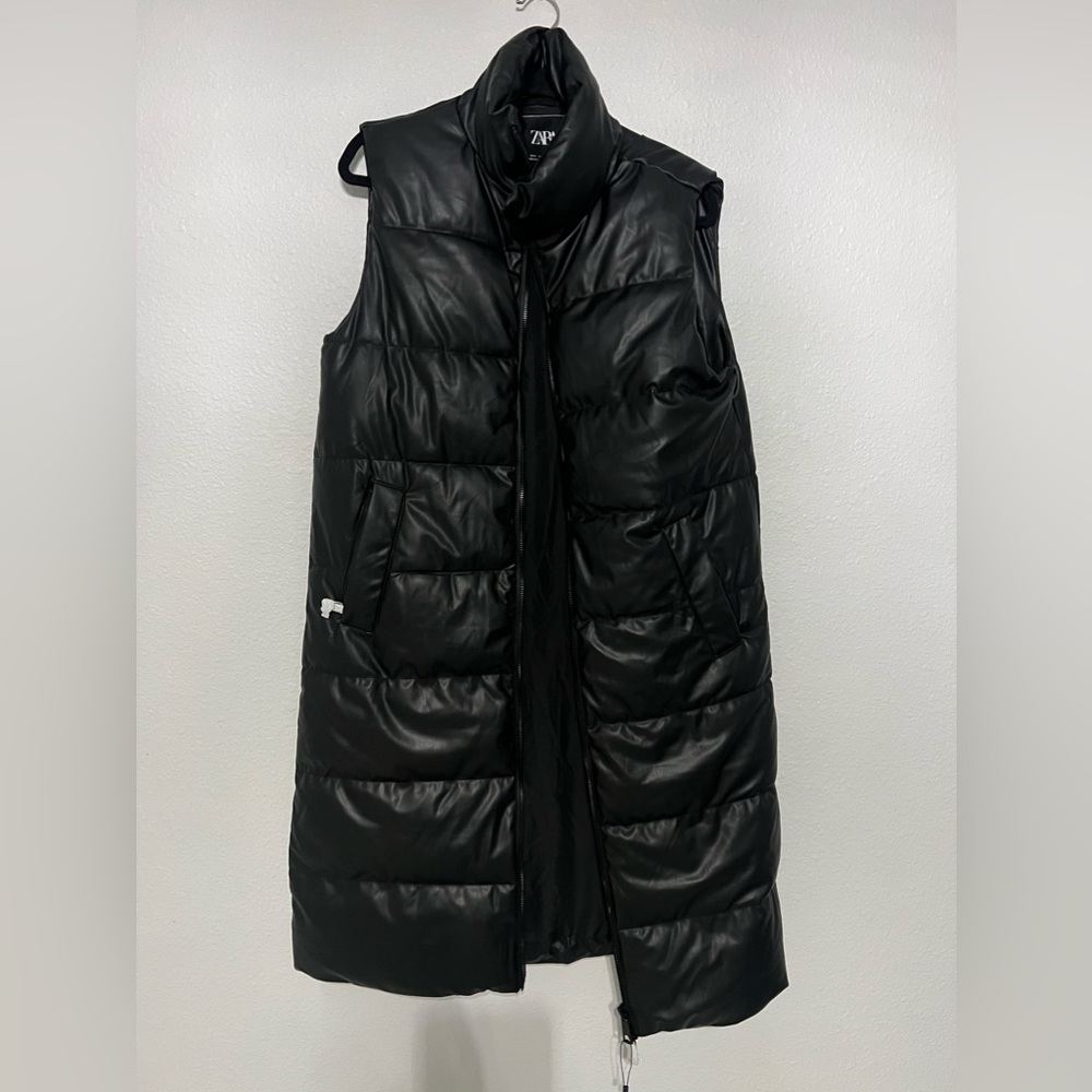 Zara Long Black Puffer Vest
